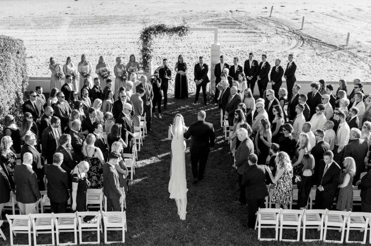 black and white ceremony on beach